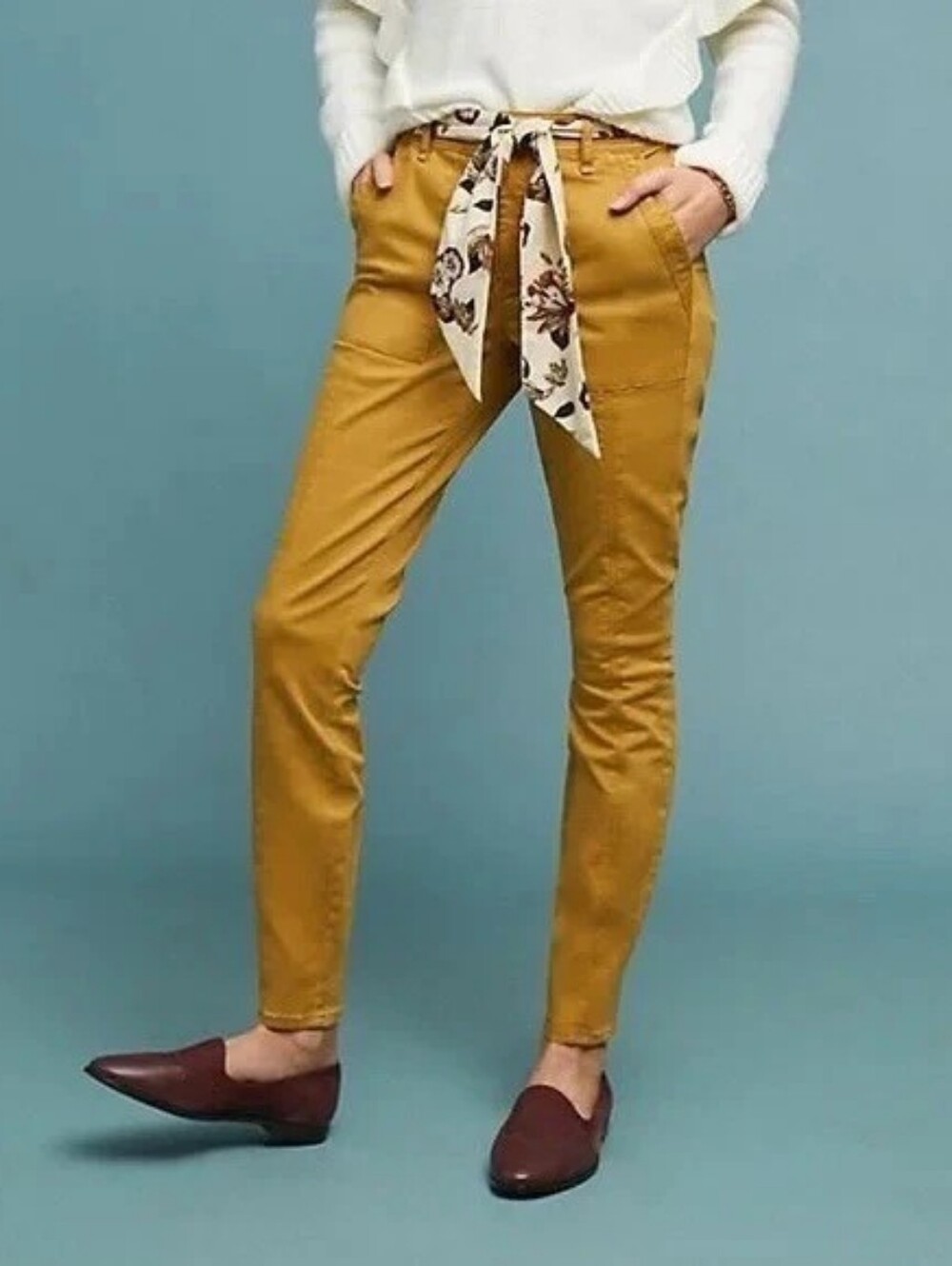 Anthropologie Jefferson Slim Utility Pants, Color Mustard Yellow Size 25